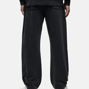 Pantalones Deportivos Anchos Negros para Hombre, Cintura Elástica, Estilo Casual, con Bolsillos Laterales, Tejido de Peso Medio, Estilo Otoñal - Product Image 2