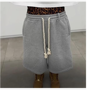 Men s Gray Solid Color Drawstring Bermuda Shorts Casual Knitted Mid Waist Comfortable Fit Style - Product Image 1