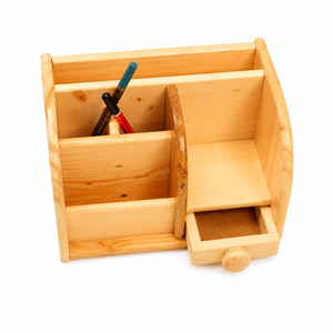 Porte-stylos en bois moderne fait main et organiseur de cartes de visite avec tiroir pour rangement de bureau - Product Image 2