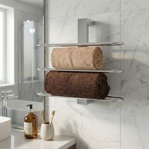 Porta Toallas de Baño Móvil de Hierro Fundido con Acabado Cromado de Diseño Moderno de MIT Housewares, Calentador de Toallas Montado en Pared/Techo, Estante de Baño para Hoteles - Product Image 1