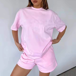 Conjunto de 2 Piezas para Mujer, Shorts de Punto Negros, Cuello Redondo, Corte Holgado, Ropa Casual de Primavera/Verano, Color Sólido, Atuendo Diario - Product Image 6