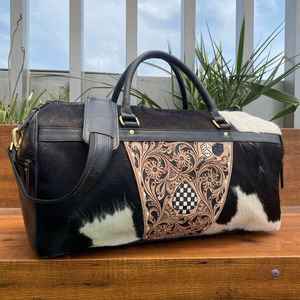 กระเป๋าดัฟเฟิลด้วยมือหนังแท้สไตล์ตะวันตกสำหรับผู้ชายและผู้หญิง - Product Image 4