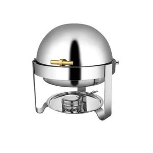 Recipiente para Calentar Comida de Acero Inoxidable de 5 Litros con Tapa Enrollable, Juego de Recipientes Redondos para Calentar Comida con Bandeja para Agua y Soportes para Combustible, Acabado Espejo - Product Image 1