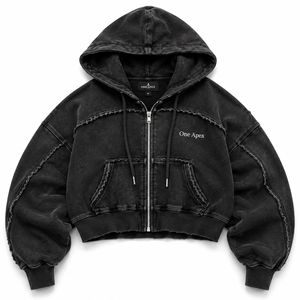 ONE APEX Sweat à capuche zippé oversize court pour femme, en molleton épais premium, respirant, doublé, délavé et vieilli, streetwear d'hiver - Product Image 2