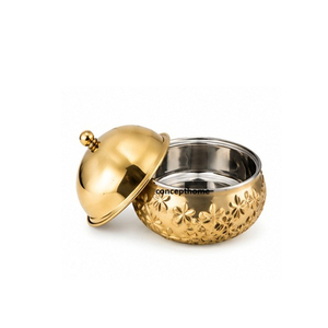 Gold Metal Casserole Pot with Dome Lid Cutout Design Non-Stick 33cm Diameter <b>Food</b> Warmer <b>Container</b> - Product Image 4