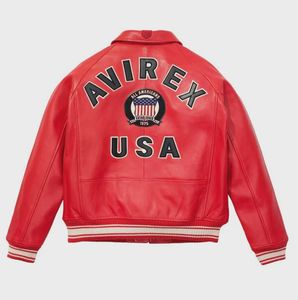 Blouson Bomber Homme Avirex en Cuir PU Style Letterman Vintage avec Col Baseball, Fermeture Éclair, Imperméable et Logo Brodé sur le Devant – Idéal Hiver - Product Image 2