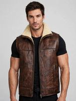 Gilet en cuir marron vintage pour homme, en peau de mouton, chaud pour l'hiver, veste sans manches de motard, blouson aviateur