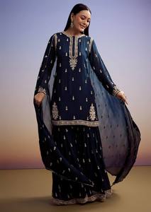 Ensemble Sarara en soie Zimmy Chu avec broderie de sequins sur le devant et le dos, micro-dentelle assortie, sarara et dupatta, ensemble ethnique pour femmes - Product Image 2