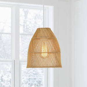 Linear Vertical Spoke Straw Pendant Light Cover <b>Small</b> <b>Bell</b> Dome Rattan Lampshade Ceiling Hanging Chandelier - Product Image 5