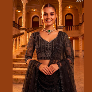 Conjunto de Lehenga de Georgette con Cuentas Negras, Traje de Saree Bordado en Tela de Red, Ropa de Fiesta y Boda Estilo Bollywood para Mujer, de Royal Export - Product Image 2