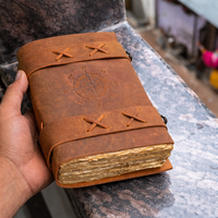 Carnet de notes vintage en cuir fait main New Era, journal de calligraphie, papier sans acide à bords festonnés, 100 feuilles, couverture rigide cousue, cadeau