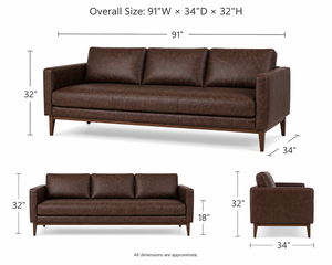Sofá de Cuero Genuino Marrón Oscuro de Lujo con Patas de Madera Sólida, Estilo Moderno de Mediados de Siglo, Sofá de 3 Plazas para Sala de Estar - Product Image 2