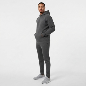 Ensemble de survêtement gris à capuche pour homme, couleur unie, décontracté, respirant, en coton, sweat-shirt et pantalon, coupe classique - Product Image 2
