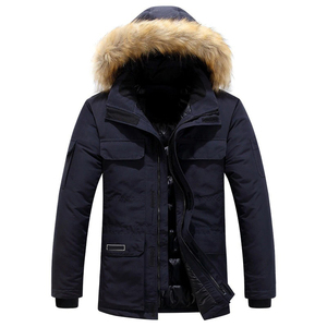 Men's Hooded Puffer Jacket Windproof Winter Casual Zipper Closure Thick Fur Collar Solid Color Regular Fit Polyester Wadding fit - Product Image 4