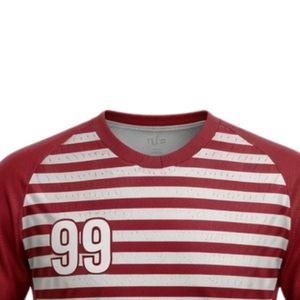 Men Red White Sublimation Striped Handball Jersey Short Sleeve <b>Polyester</b> Sports <b>Shirt</b> Team Wear Training Match Performance - Product Image 3