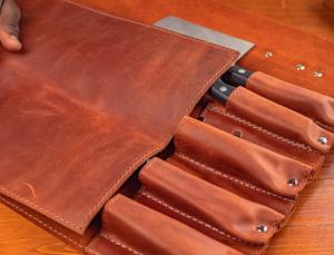 High Quality Durable Genuine Leather Classic Portable Lightweight Knife Roll Set 4-6 Compartments for Travel Knife Protection - Product Image 5