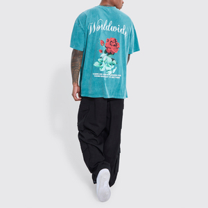 เสื้อยืดคอตตอนแท้ 100% แบบย้อมสีเอซิดสำหรับผู้ชาย สไตล์สตรีทแวร์ ฮิปฮอป วินเทจ แห้งเร็ว คอกลม - Product Image 3