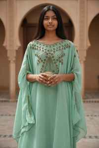 ชุดเดรสยาว 2 ชิ้น แบรนด์ AWAIS HOUSE สำหรับผู้หญิงมุสลิม ดีไซน์เรียบหรู ผ้าชีฟองประดับลูกปัด ทรงเอไลน์ เหมาะสำหรับงานกลางคืน/งานทางการ ขายส่ง - Product Image 6