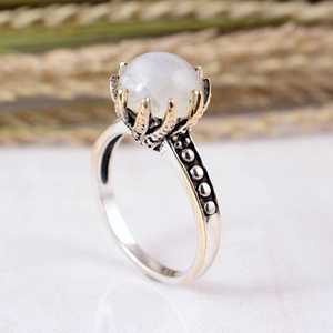 Vintage 925 Silver White Moonstone <b>Dainty</b> <b>Ring</b> Handmade Dotted Band Rainbow Moonstone Jewelry for Boutique Retailers - Product Image 4