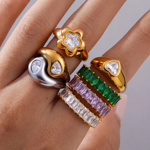 Bague en forme de cœur pour femme, bijoux en acier inoxydable 304 avec revêtement plaqué or véritable 18 carats, résistant au ternissement, bague tendance - Product Image 1