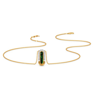 <b>Emerald</b> Wave Bar Diamond <b>Pendant</b> Necklace with Sleek U Shape Halo Design - Product Image 2