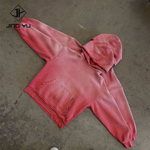 Unisex Pink Hooded Sweatshirt Regular Fit Solid Color Casual French Terry Knitted Autumn Wear - Product Image 1