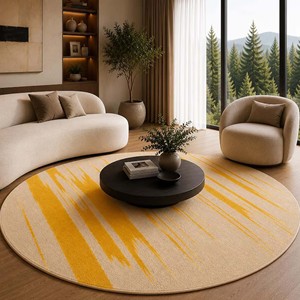 Tapis abstrait jaune moderne, tapis contemporain à rayures, tapis en laine tufté à la main pour salon, chambre à coucher, décoration minimaliste de la maison - Product Image 4