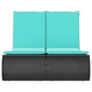 Lettino Doppio Prendisole in Polyrattan Nero con Cuscini, Arredo Esterno per Patio, Design Moderno con Schienale Solido - Product Image 4