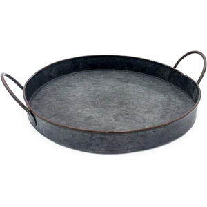 Set Of 2 Rustic Galvanized Metal Long Serving <b>Trays</b> With Wooden Handles For Rectangular <b>Kitchen</b> & Dining Decorative Display <b>Tray</b> - Product Image 2