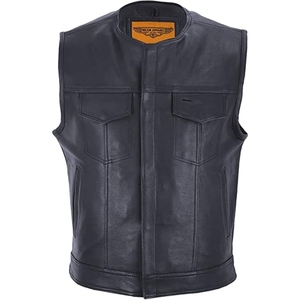 Custom <b>Men's</b> Genuine Cowhide <b>Leather</b> Motorcycle Club <b>Vest</b> Collarless Biker <b>Vest</b> with Concealed Zipper Premium <b>Leather</b> - Product Image 6