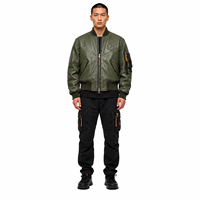 Blouson aviateur MA-1 en cuir de chèvre de qualité supérieure personnalisé pour hommes, logo brodé sur le devant, détail embossé, doublure en ripstop, automne/hiver