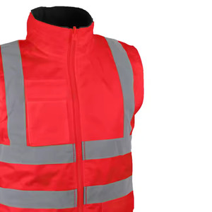 Men's <b>Red</b> Reflective Safety Hooded Puffer <b>Jacket</b> <b>Waterproof</b> Winter Workwear Coat with Silver Stripes and Zipper Closure - Product Image 5