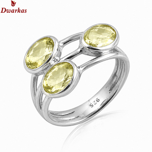 Custom hot sale trendy fine 925 sterling silver lemon quartz three gemstone <b>ring</b> for <b>men</b> fashion parties gift jewelry ready stoc - Product Image 1