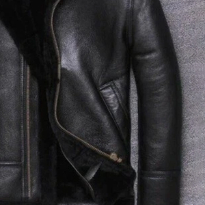 <b>Men's</b> Genuine Leather <b>Aviator</b> Bomber <b>Jacket</b> Faux Fur Lining Zip Front Stand Collar Winter Moto Biker Style Solid Windproof - Product Image 2