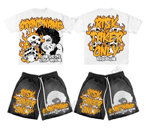 Custom Eco-Friendly Summer Streetwear Rhinestone Silk Screen Printed Two-Piece 100% Organic Cotton Sweat Shorts <b>Sets</b> for Men - Product Image 2