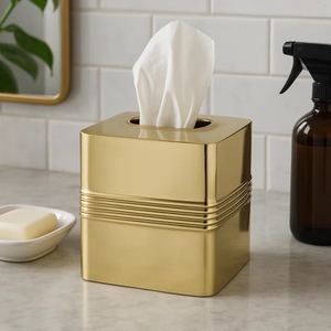Caja de pañuelos moderna de metal dorado, diseño cuadrado, decorativa, de pie, accesorio para el hogar - Product Image 1