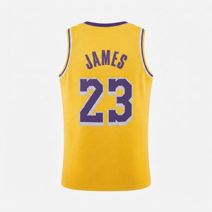 เสื้อบาสเก็ตบอลชาย Lakers James 23 แบบสั่งทำพิเศษ พร้อมชื่อทีม แห้งเร็ว 100% โพลีเอสเตอร์ สีเหลืองม่วง แบบซับลิเมชั่น - Product Image 2