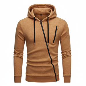 Sweat-shirt à capuche pour homme, coupe ajustée, couleur unie, fermeture éclair sur le devant, tricoté, manches longues, vêtement d'automne, vert - Product Image 2