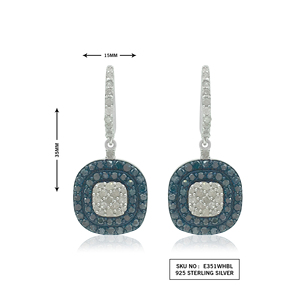 Pendientes Colgantes con Halo de Diamantes Naturales Azules y Blancos de Corte Redondo de 2.98 Cttw, Plata de Ley 925, Color G-H I2 - Product Image 2