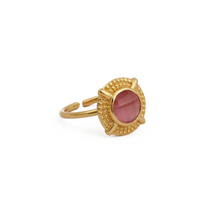 Bague en forme de fraise rose naturelle, ajustable, avec halo de perles, style bohème, pierre précieuse solitaire, cadeau fait main pour petite amie R - Product Image 2