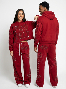 Conjunto Deportivo Unisex de Invierno, Ecológico, de Poliéster/Algodón, con Pedrería, Color Sólido, Peso Medio, Estilo Urbano, Sudadera con Cremallera y Pantalones Jogger - Product Image 2