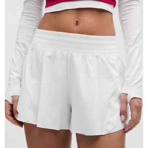 Shorts de sport pour femmes, blancs, à taille élastique, tricotés, imprimés, respirants, taille haute, coupe ample, séchage rapide, pour le tennis, la course à pied et le yoga - Product Image 5