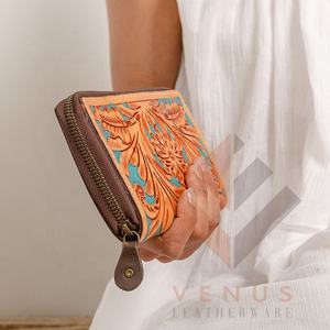 Cartera de cuero de vaca auténtica con característica RFID hecha a medida, bolsos de mano para mujer, arnés con herramientas OEM, billetera tallada a mano - Product Image 3