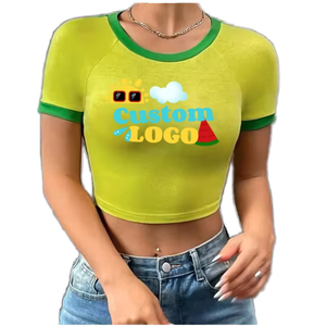 Women's Green <b>Crop</b> <b>Top</b> Short Sleeve Crew Neck Digital Print Logo Casual Summer Jersey T-Shirt Slim Fit Breathable - Product Image 1