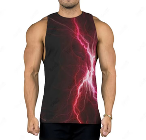 Camiseta sin mangas de poliéster tejida con estampado de rayos, cuello redondo, informal, talla grande para hombre - Product Image 6
