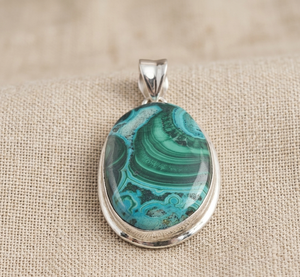 Pendentif en Chrysocolle et Malachite Naturelle, Argent Sterling 925, Bijou Fait Main en Pierre Précieuse, Plaqué Or Rose et Jaune, Cristal de Guérison - Product Image 1