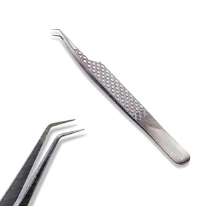 แหนบต่อขนตาด้ามเพชรทรงโค้งอุปกรณ์เสริมสำหรับขนตาทำจากสเตนเลสสตีลฉลากส่วนตัวของผู้ผลิต - Product Image 1