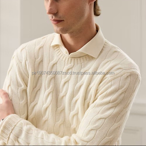 Custom Fashion Winter O-Neck Cable Knit Sweater Standard Acrylic Solid Pullover Anti-Wrinkle Breathable <b>Men</b> - Product Image 2
