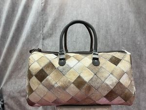 Genuine Leather Patchwork Travel Duffle Bag Large Capacity Weekender Overnight Carry <b>Luggage</b> Gym Sports Bag Unisex Use - Product Image 2