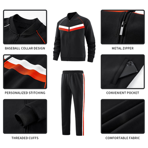 Ensemble de survêtement 2 pièces pour homme noir, blanc et rouge – Veste zippée à col rabattable et pantalon de survêtement à cordon de serrage – Style décontracté - Product Image 5